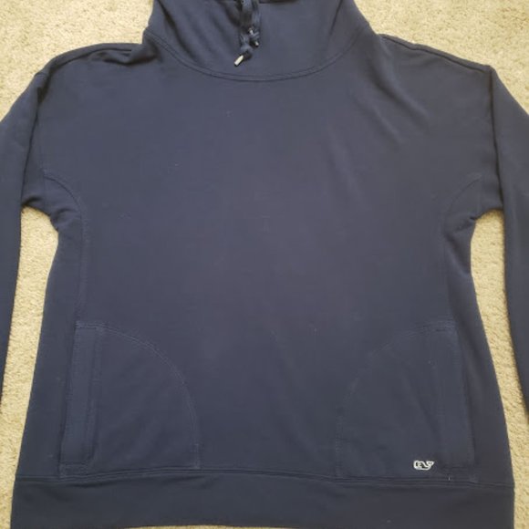 Vineyard Vines Women Medium Navy Blue Long Sleeve Cowl Neck Sweatshirt - Picture 4 of 5